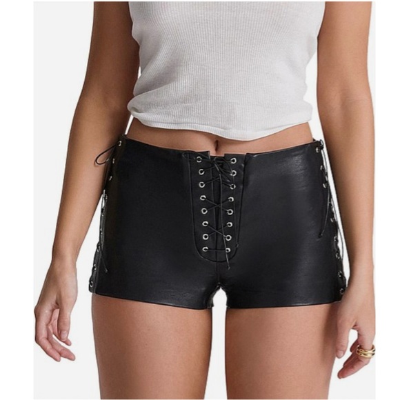 House of CB Pants - House of CB AZORA Black Vegan Leather Micro Mini Shorts